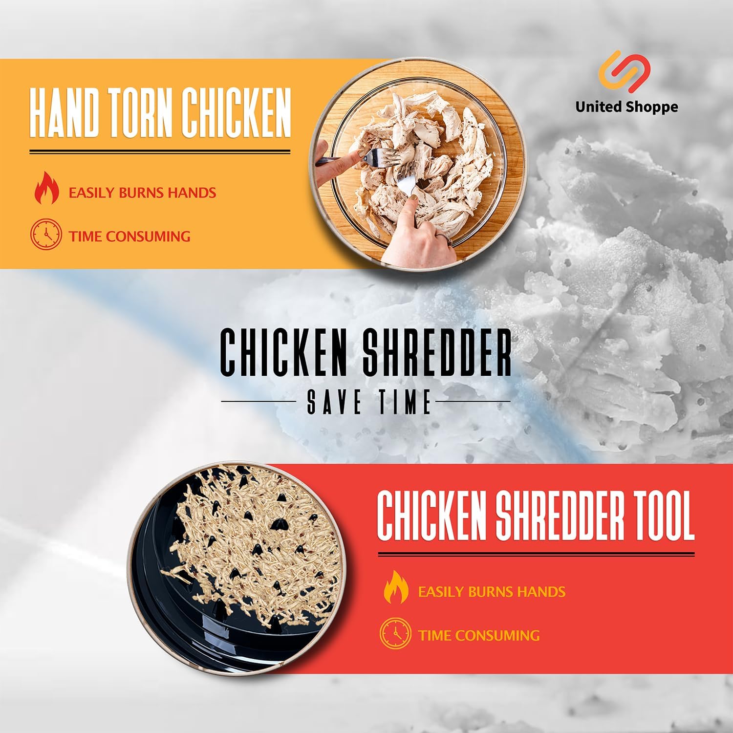 3 - in - 1 Pro Chicken Shredder Tool Twist - Large Meat Shredder with Cleaning Brush, Tong & Fork - Heat Resistant, Dishwasher Safe & Anti Slip - Chicken Breast Shredder for Steak Pork Beef, Chicken