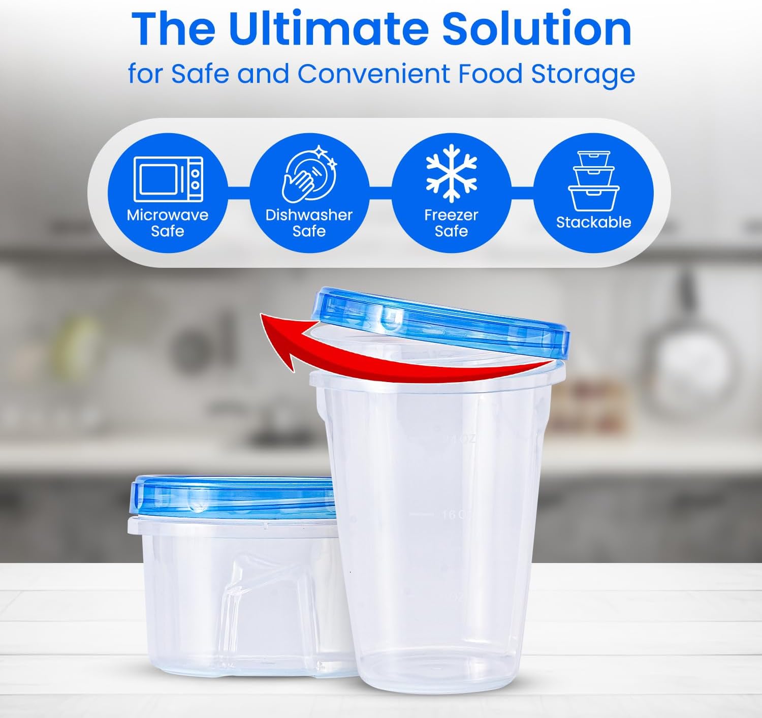 48 pcs Freezer Storage Containers with Lids-(32 & 16OZ) 24 Food Storage Containers with 24 Twist Top-Deli Container for Soup-Reusable Plastic Box for Lunch, Gym, Travel