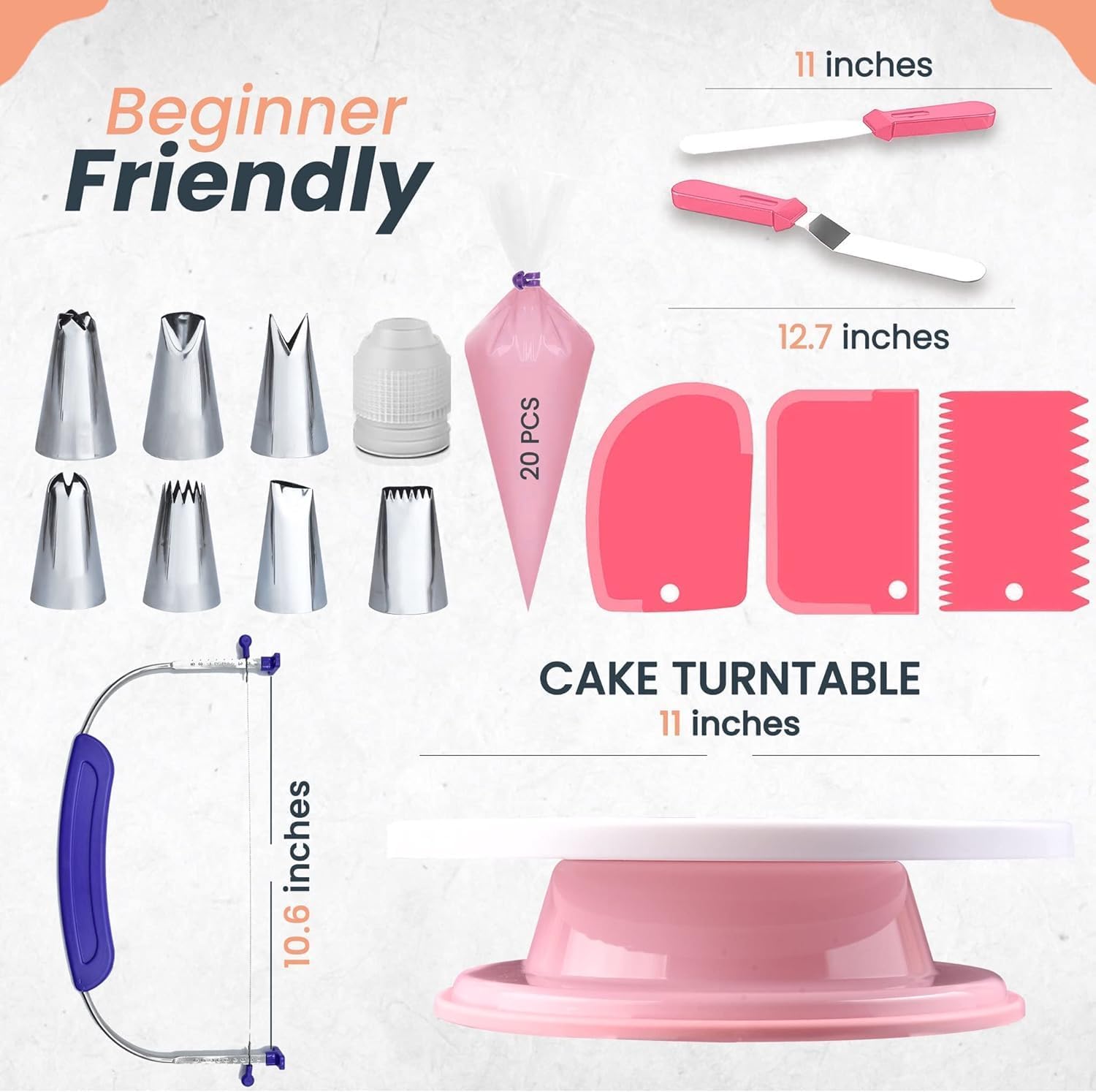35PCs Cake Turntable and Leveler-Rotating Cake Stand with Non Slip pad-7 Icing Tips and 20 Bags- Straight & Offset Spatula-3 Scraper Set -EBook-Cake Decorating Supplies Kit -Baking Tools