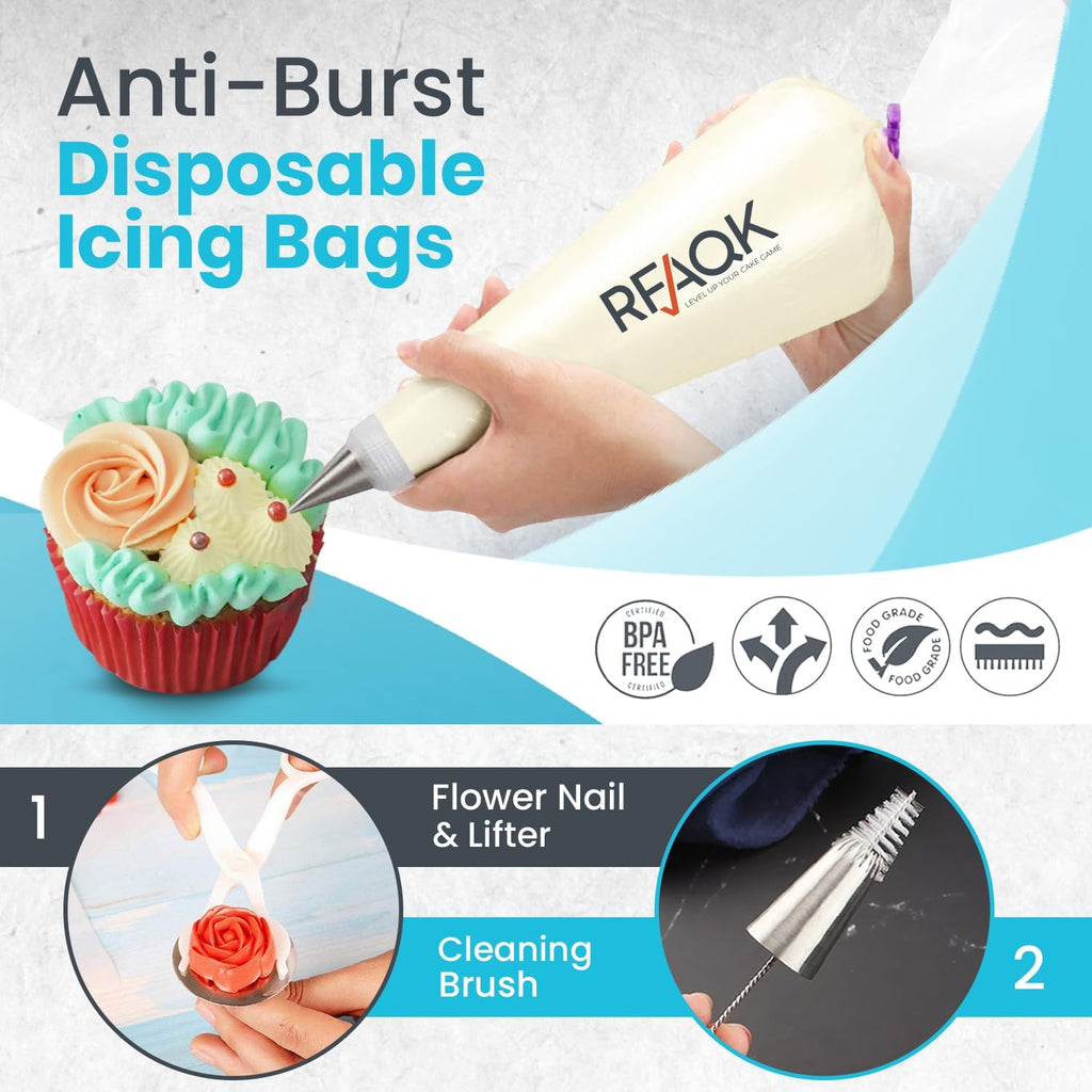 74 PCs Icing Piping Bags and Tips Set, Cake Decorating Kit with 48-Numbered Piping Tips, Anti Burst Pastry Bags for Cookie Cupcake Cake Decoration, Cake Decorating Tips Set with Booklet & E-book