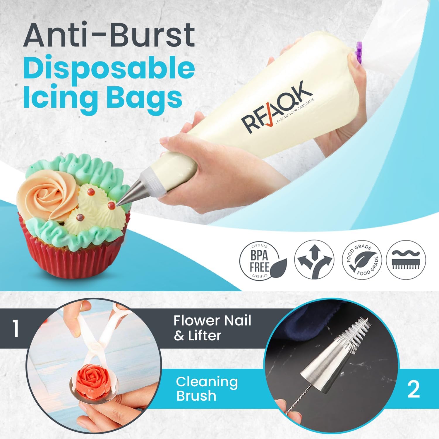 74 PCs Icing Piping Bags and Tips Set, Cake Decorating Kit with 48-Numbered Piping Tips, Anti Burst Pastry Bags for Cookie Cupcake Cake Decoration, Cake Decorating Tips Set with Booklet & E-book