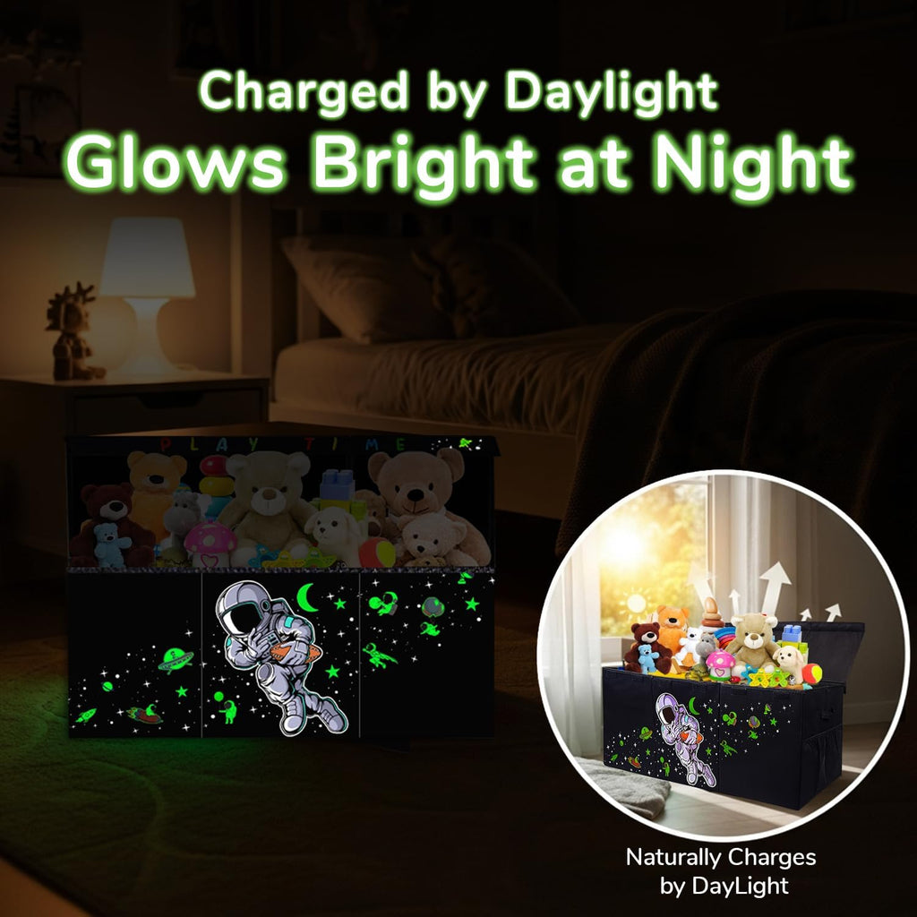 Extra Large Toy Storage Organizer For Living Room with Lids - Glow-in-Dark 40"x14"x16" Collapsible 600D Oxford Toy Chest for Kids, Boys, Girls - Durable Toy Bin for Living Room, Playroom, Nursery