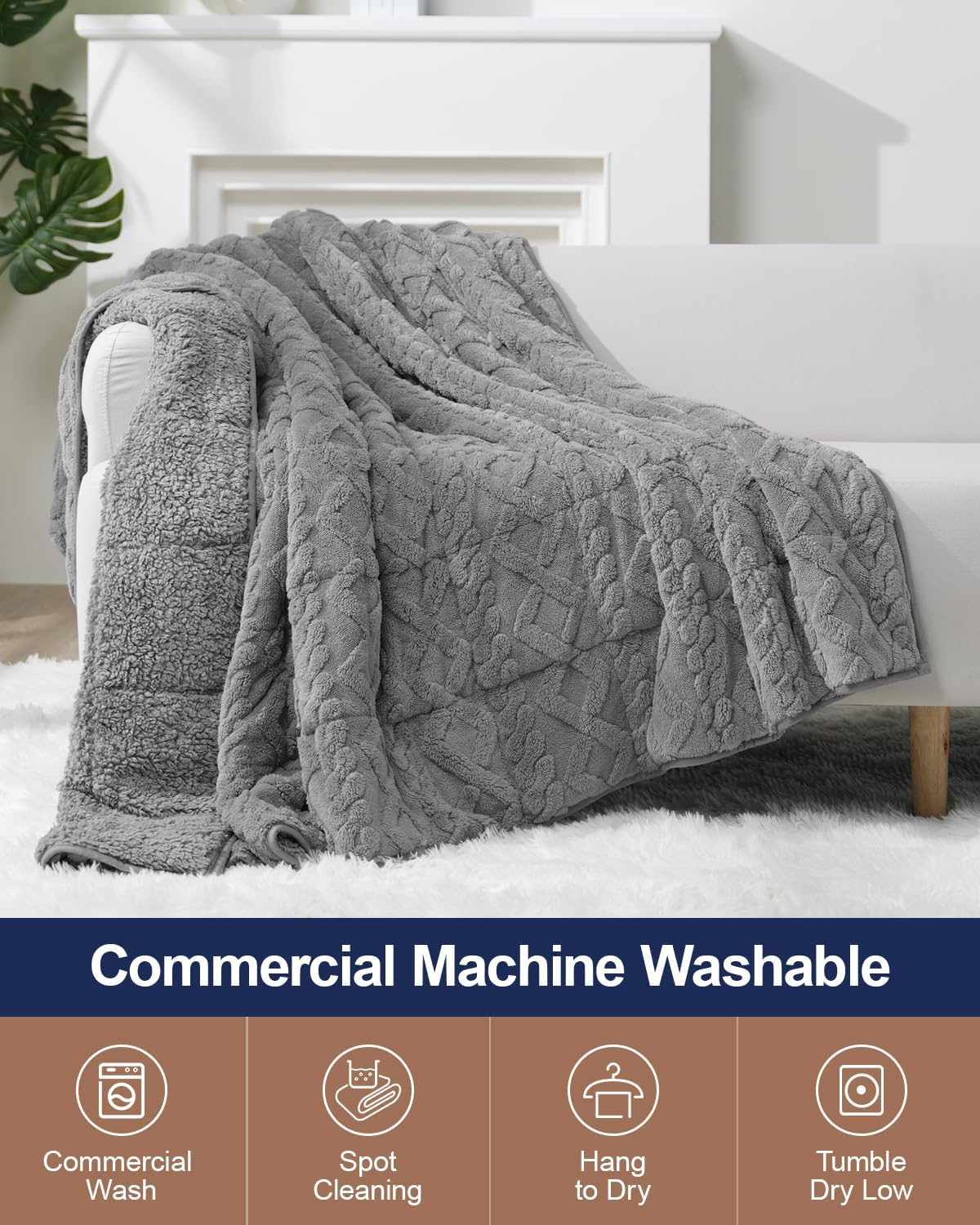 Cottonblue Weighted Blanket for Adults Queen Size 6.61 pound, Soft Fluffy Sherpa Fleece Jacquard Weighted Blankets Throw 27"x40" for Sleep Relax, Fuzzy Warm Arch Heavy Blanket for Bed Couch, Gray