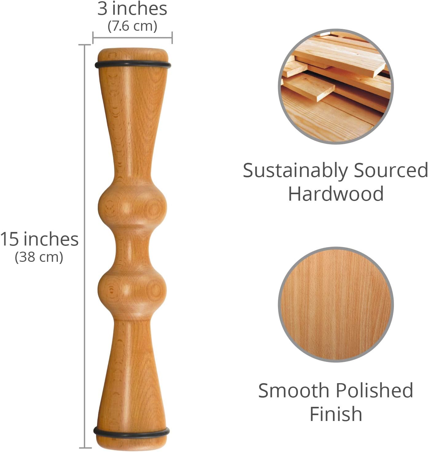 Wood Back Roller, Spine Stretcher & Aligner, Ma Roller, Back Cracker for Back Pain Relief and Muscle Recovery, Manual Back Massager, Wood Therapy Massage Tool (15 inch)