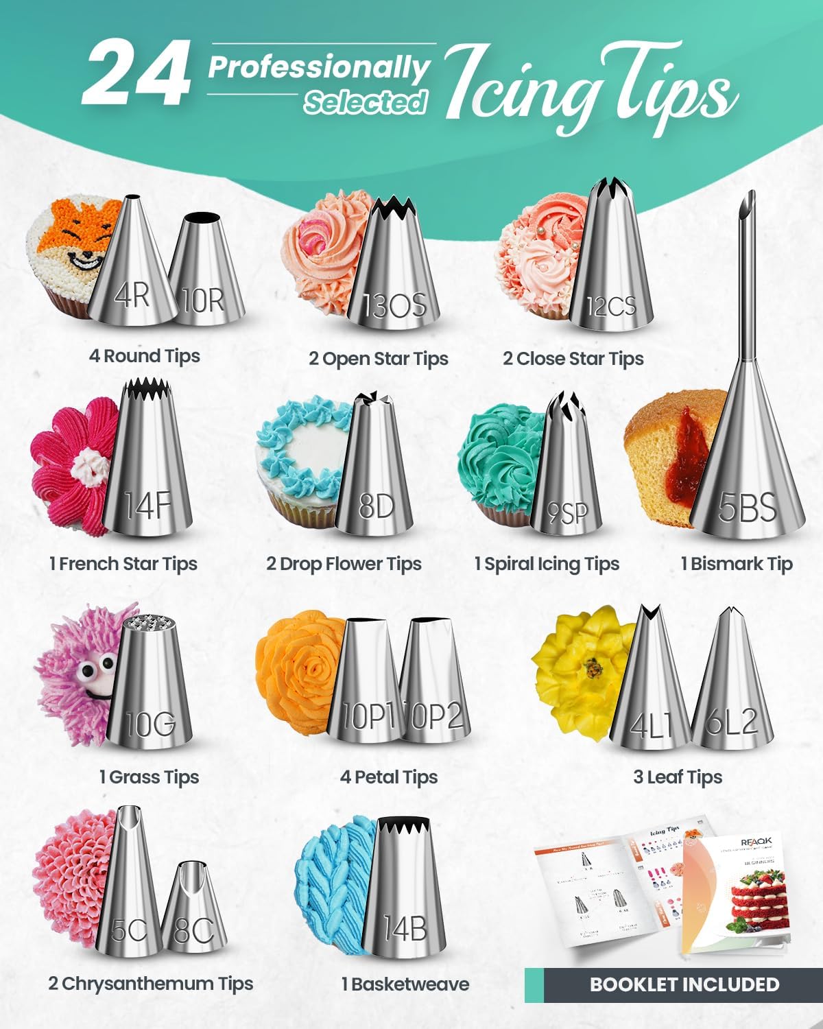 64 PCs Cake Decorating Kit for Beginners Includes Video Course, Booklet + Baking Supplies Gift - Cake Stand, Leveler, 24 Numbered Piping Tips, Straight & Offset Spatula, & Scraper sets