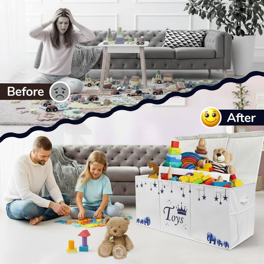 Extra Large Toy Storage Organizer For Living Room with Lids - Glow-in-Dark 40"x14"x16" Collapsible 600D Oxford Toy Chest for Kids, Boys, Girls - Durable Toy Bin for Living Room, Playroom, Nursery