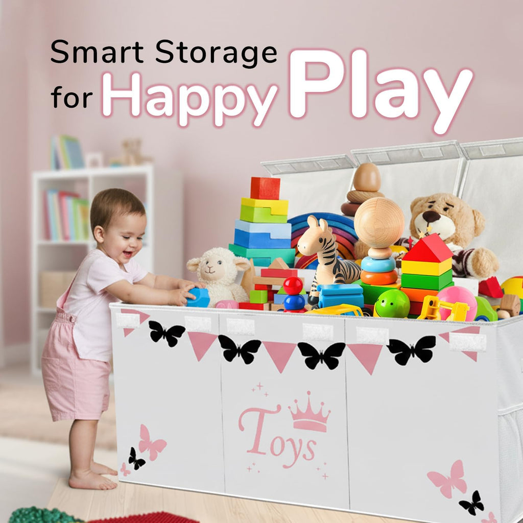 Extra Large Toy Storage Organizer For Living Room with Lids - Glow-in-Dark 40"x14"x16" Collapsible 600D Oxford Toy Chest for Kids, Boys, Girls - Durable Toy Bin for Living Room, Playroom, Nursery