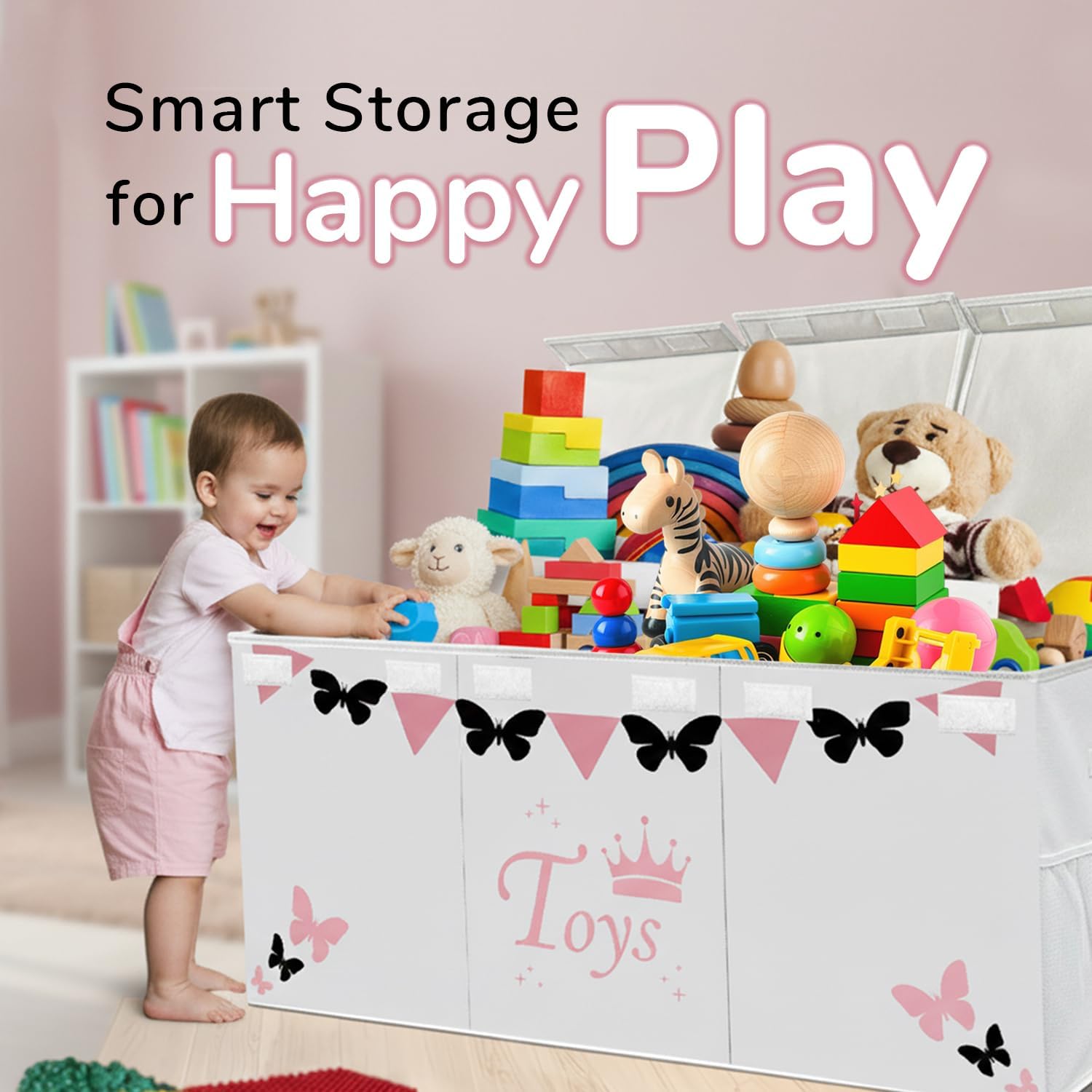 Extra Large Toy Storage Organizer For Living Room with Lids - Glow-in-Dark 40"x14"x16" Collapsible 600D Oxford Toy Chest for Kids, Boys, Girls - Durable Toy Bin for Living Room, Playroom, Nursery