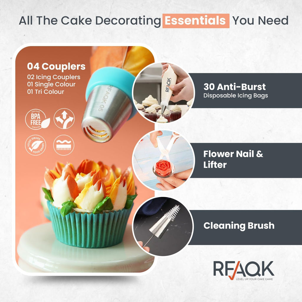 90PCs Flower Making Piping Tips Set, Includes 31 Piping Bags & 49 Tips (25 Russian piping tips, 16 Icing tips,7 Ruffle/Korean, 1 Ball Tip) + Video Course for beginners to Decorate Cake & Cupcake