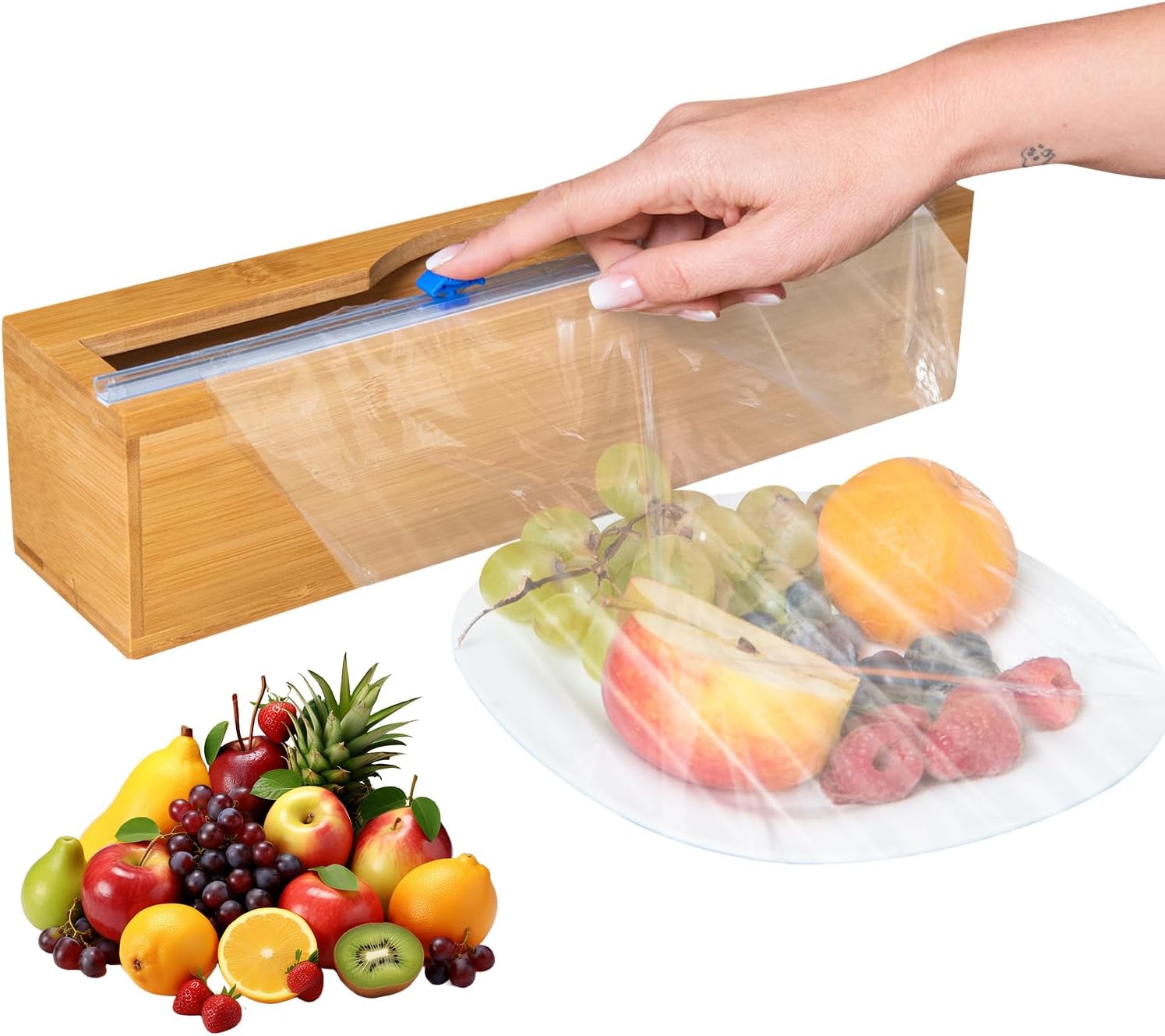WrapNeat 3 in 1, 2in 1, 4 in 1, and 1 in 1, Wrap Organizer with Cutter and Labels, Plastic Wrap, Aluminum Foil and Wax Bamboo Dispenser for Kitchen Storage Organization Holder for 12" Roll