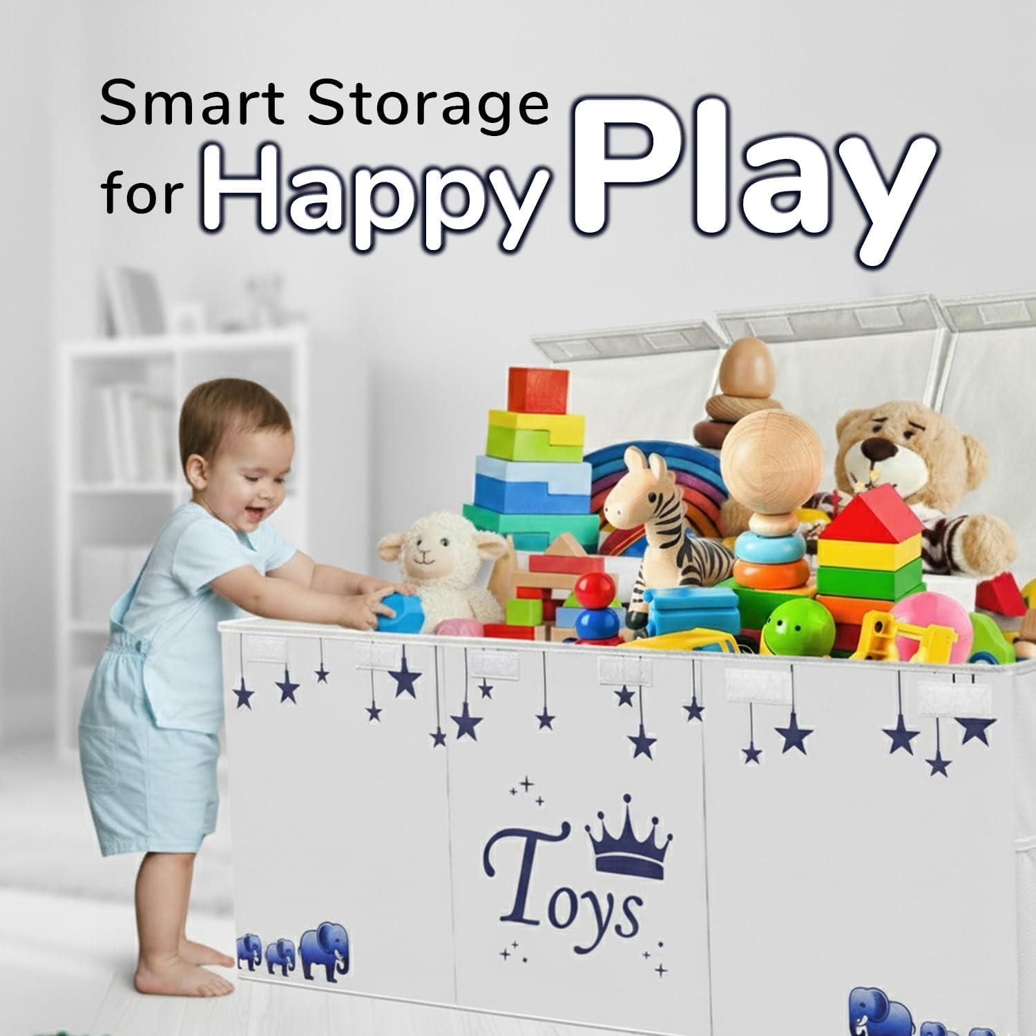 Extra Large Toy Storage Organizer For Living Room with Lids - Glow-in-Dark 40"x14"x16" Collapsible 600D Oxford Toy Chest for Kids, Boys, Girls - Durable Toy Bin for Living Room, Playroom, Nursery