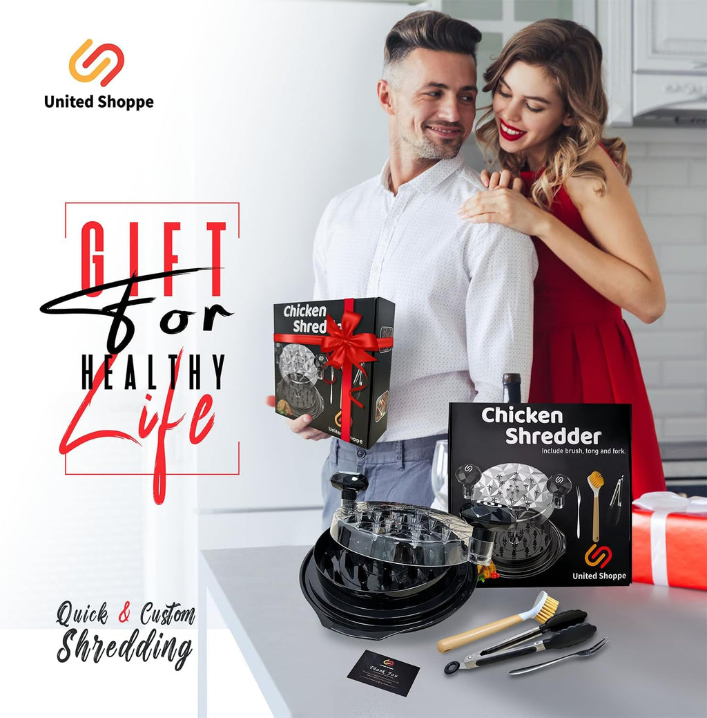 3 - in - 1 Pro Chicken Shredder Tool Twist - Large Meat Shredder with Cleaning Brush, Tong & Fork - Heat Resistant, Dishwasher Safe & Anti Slip - Chicken Breast Shredder for Steak Pork Beef, Chicken