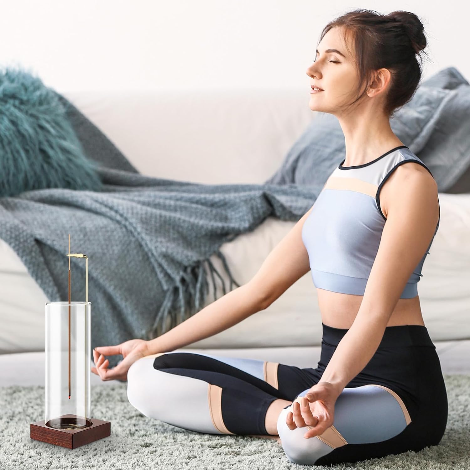 Incense Holder,Wooden Incense Holder for Sticks with 20 Incense Sticks, Anti-ash Incense Burner with Glass Ash Catcher for Meditation Yoga Spa Gift Home Decor