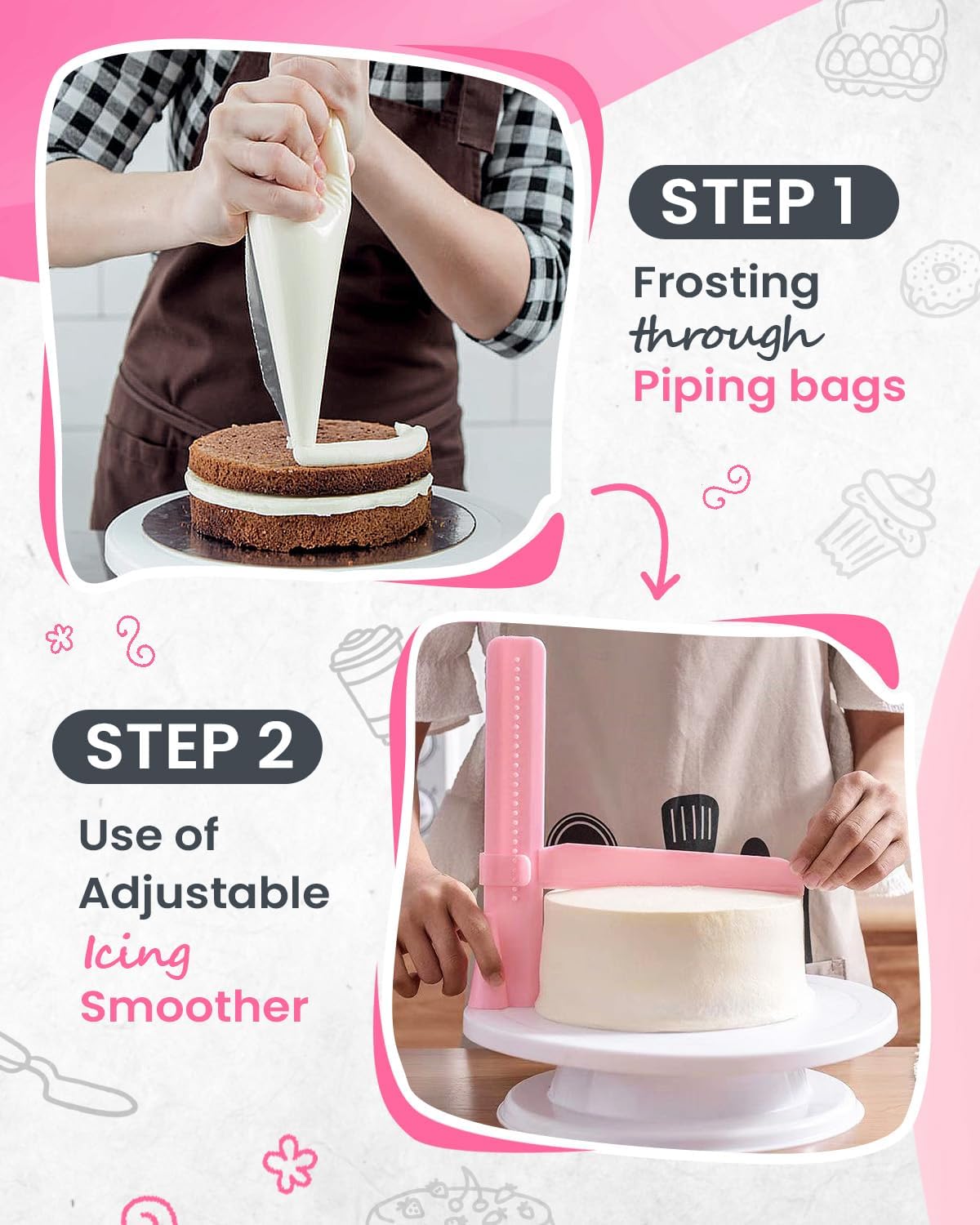 200PCs Cake Decorating Kit for Beginners with Turntable for Decoration - Piping Bags and Tips Set (110+55), Straight & Offset Spatula, Leveler, Video Course, Pattern Chart & More Baking Supplies