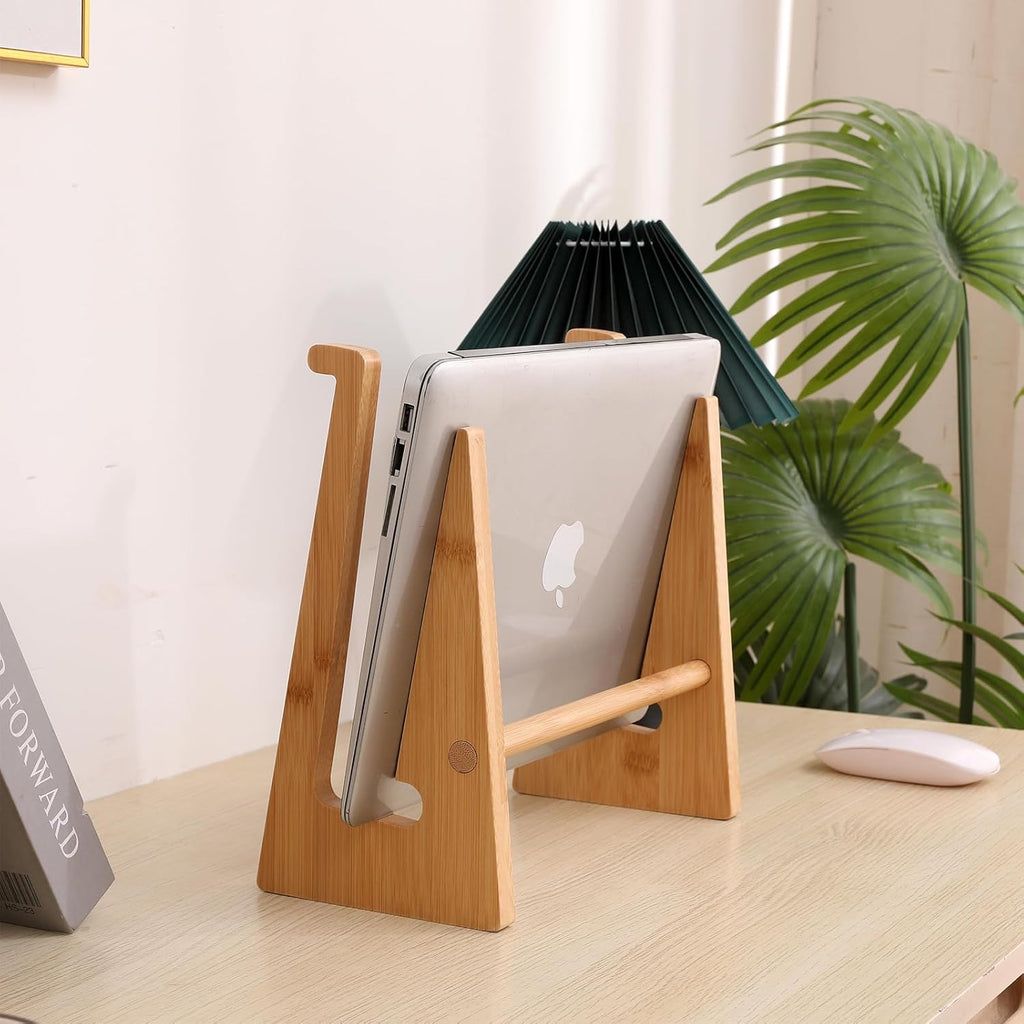 Wooden Laptop Stand,Wooden Vertical Laptop Stand for Desk,Bamboo Laptop Stand Compatible with MacBook Air Pro/Dell XPS/Surface pro/HP/Pixelbook/Lenovo,More Laptops13-18.6inch