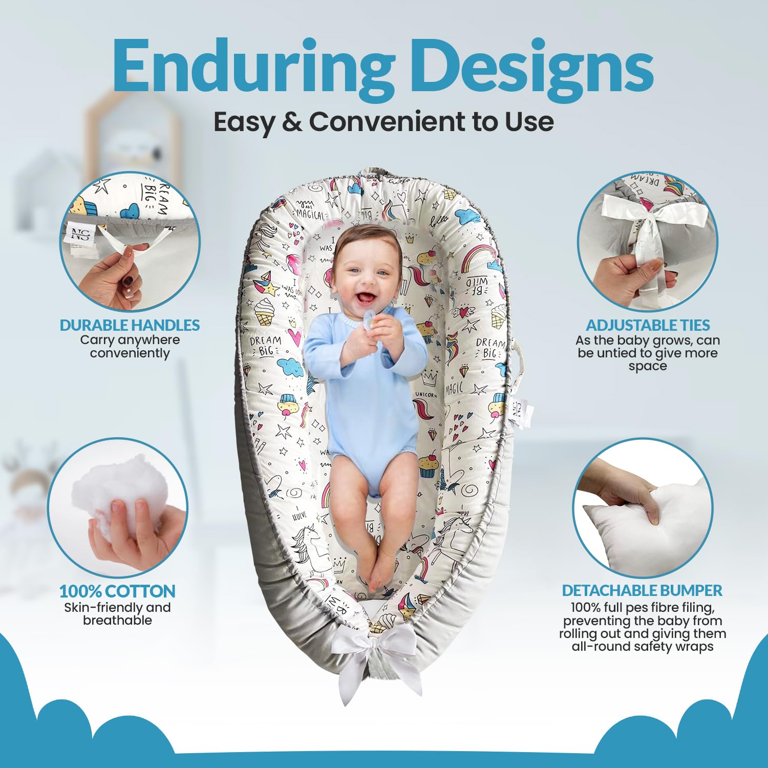 Baby Lounger - Baby Lounger for Newborn 0-24 Months – 100% Cotton Breathable & Soft Infant Nest for Tummy Time & Play, Portable Baby Floor Seat for Travel – Newborn Essentials Gift (Copy)
