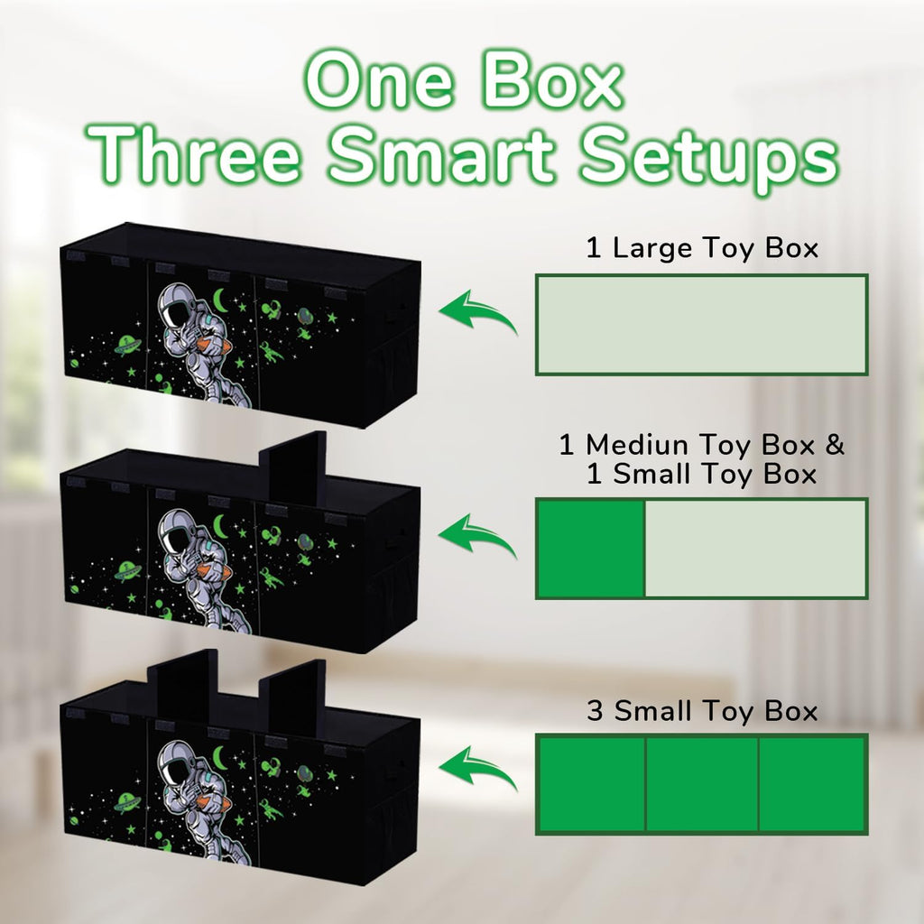 Extra Large Toy Storage Organizer For Living Room with Lids - Glow-in-Dark 40"x14"x16" Collapsible 600D Oxford Toy Chest for Kids, Boys, Girls - Durable Toy Bin for Living Room, Playroom, Nursery