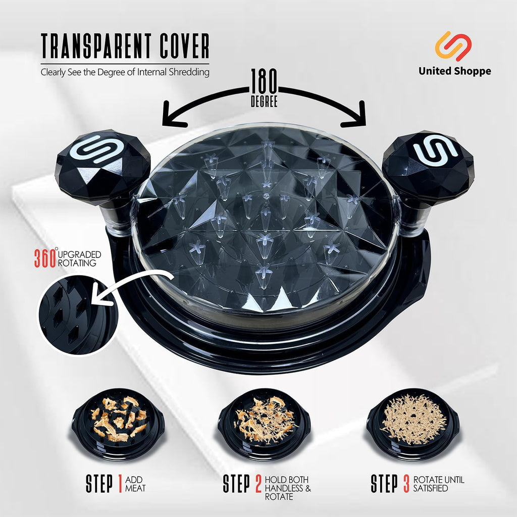 3 - in - 1 Pro Chicken Shredder Tool Twist - Large Meat Shredder with Cleaning Brush, Tong & Fork - Heat Resistant, Dishwasher Safe & Anti Slip - Chicken Breast Shredder for Steak Pork Beef, Chicken