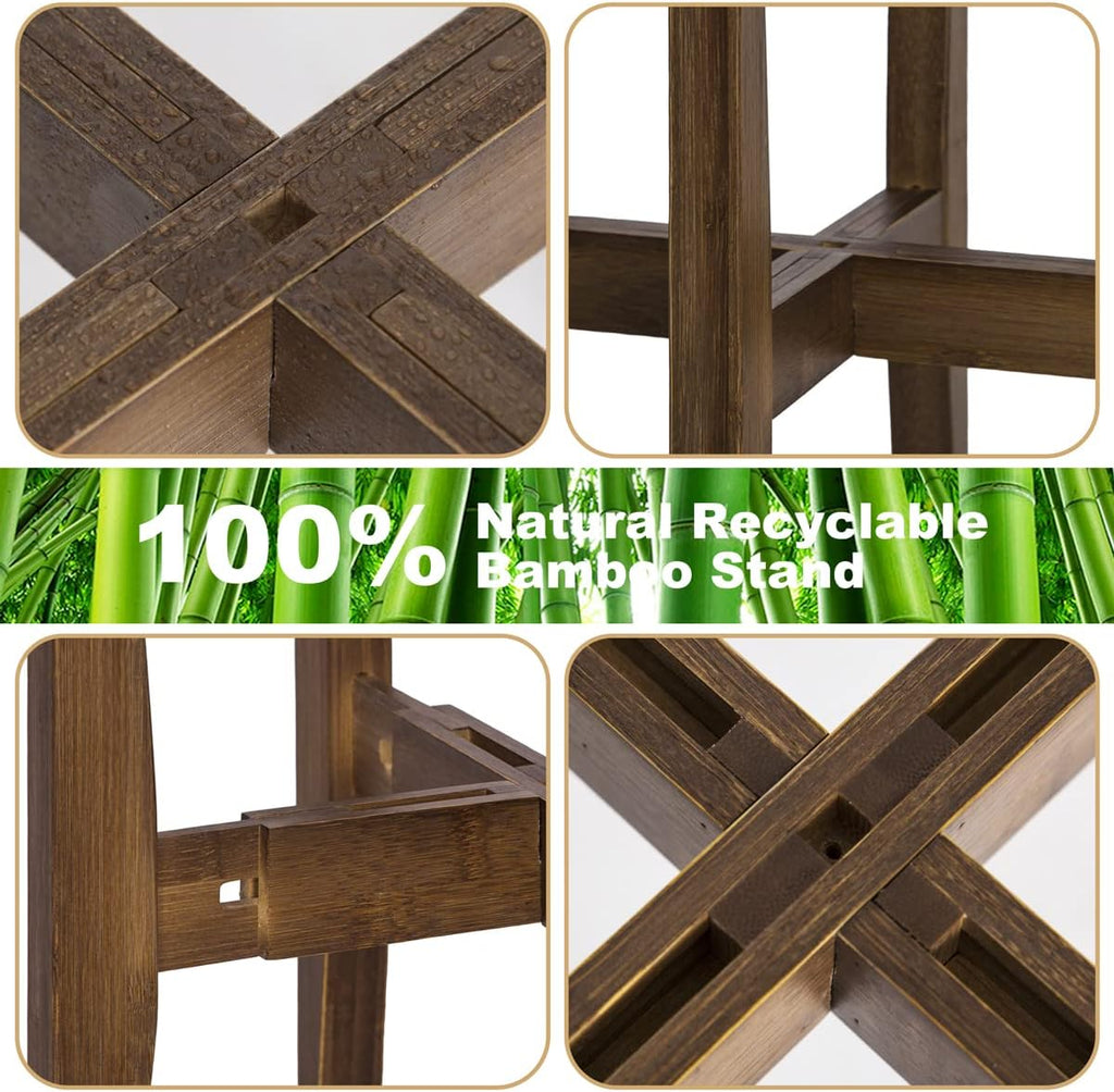 Adjustable Plant Stand, Bamboo Mid Century Modern Indoor Plants Stands, Corner Flower Holder for Living Room, Fits 8 to 12 Inches Pots, (Pot & Plant Not Included)(Walnut, 1 Pack)