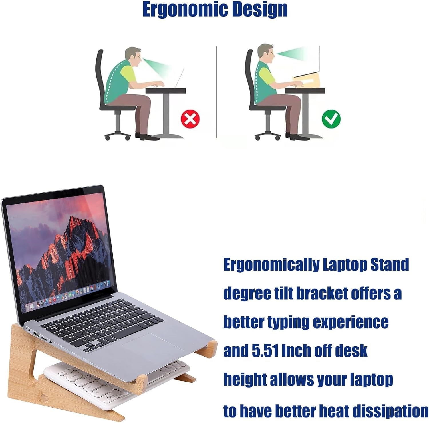 Wooden Laptop Stand,Wooden Vertical Laptop Stand for Desk,Bamboo Laptop Stand Compatible with MacBook Air Pro/Dell XPS/Surface pro/HP/Pixelbook/Lenovo,More Laptops13-18.6inch