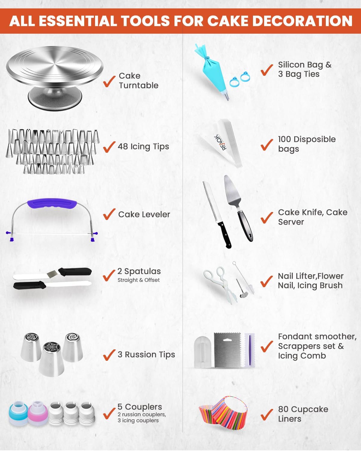 250 PCs Aluminum Cake Decorating Tools Kit with 12" Metal Turntable & Knife set-48 Numbered Icing Tips-3 Russian Piping Nozzles-Straight & Angled Spatula-Cake Leveler& Baking Supplies Tools