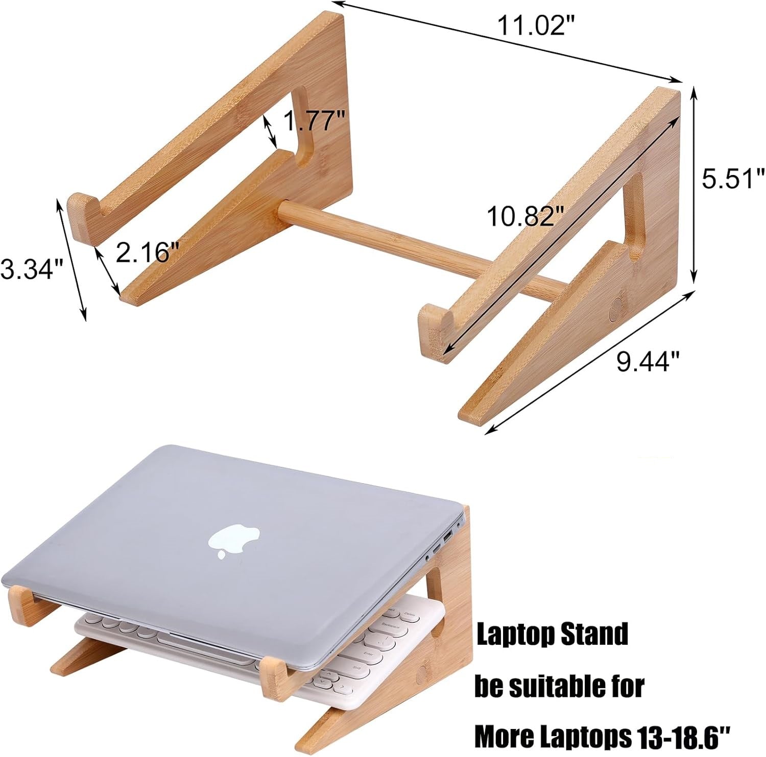 Wooden Laptop Stand,Wooden Vertical Laptop Stand for Desk,Bamboo Laptop Stand Compatible with MacBook Air Pro/Dell XPS/Surface pro/HP/Pixelbook/Lenovo,More Laptops13-18.6inch