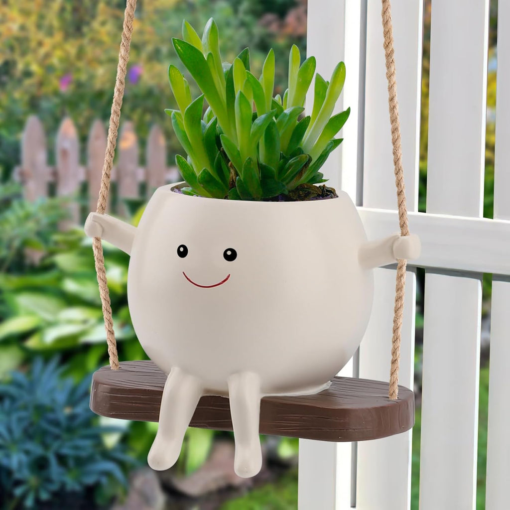 small hanging plant pot Glossy Swing Smiley Face Planter Pot Head, Small Hanging Planter for I – NexaWood