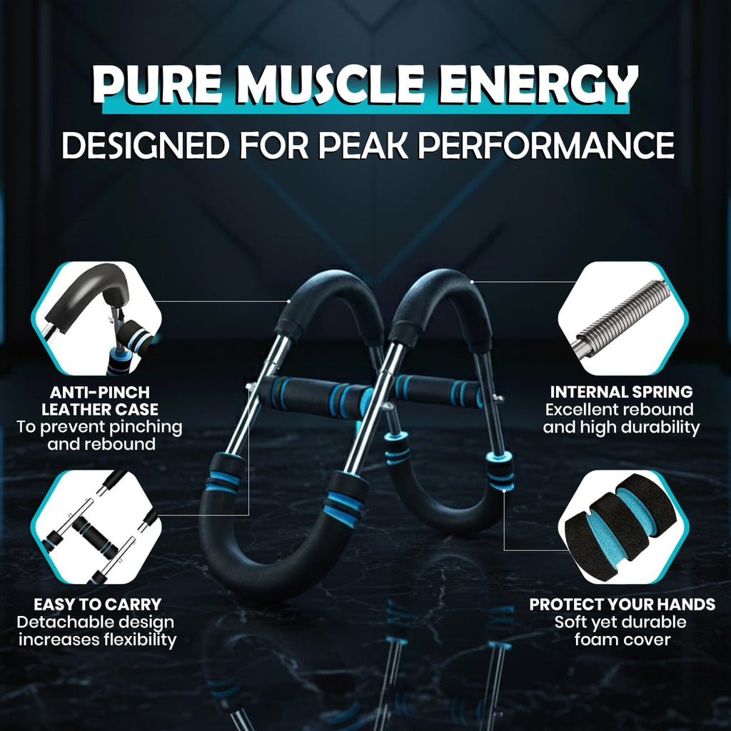 Twister Arm Trainer for Men – Adjustable Resistance 40-140lb – Ergonomic 27° Chest & Biceps Workout Bar – Portable & Detachable Home Gym Fitness Equipment