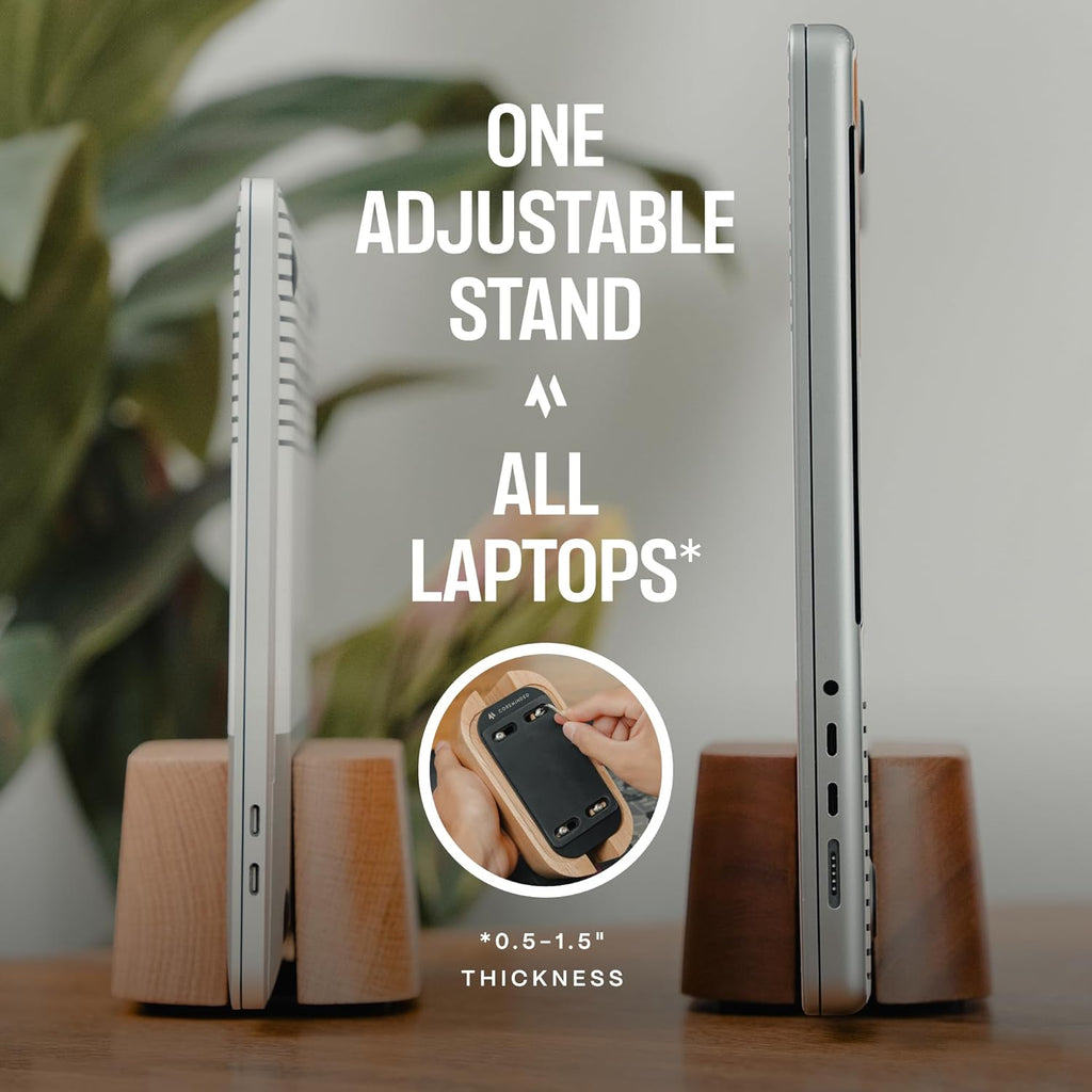 Adjustable Vertical Laptop Stand for Desk, Wooden Laptop Holder, MacBook Pro Stand, Wood Mac Air Dock (Solid Walnut)