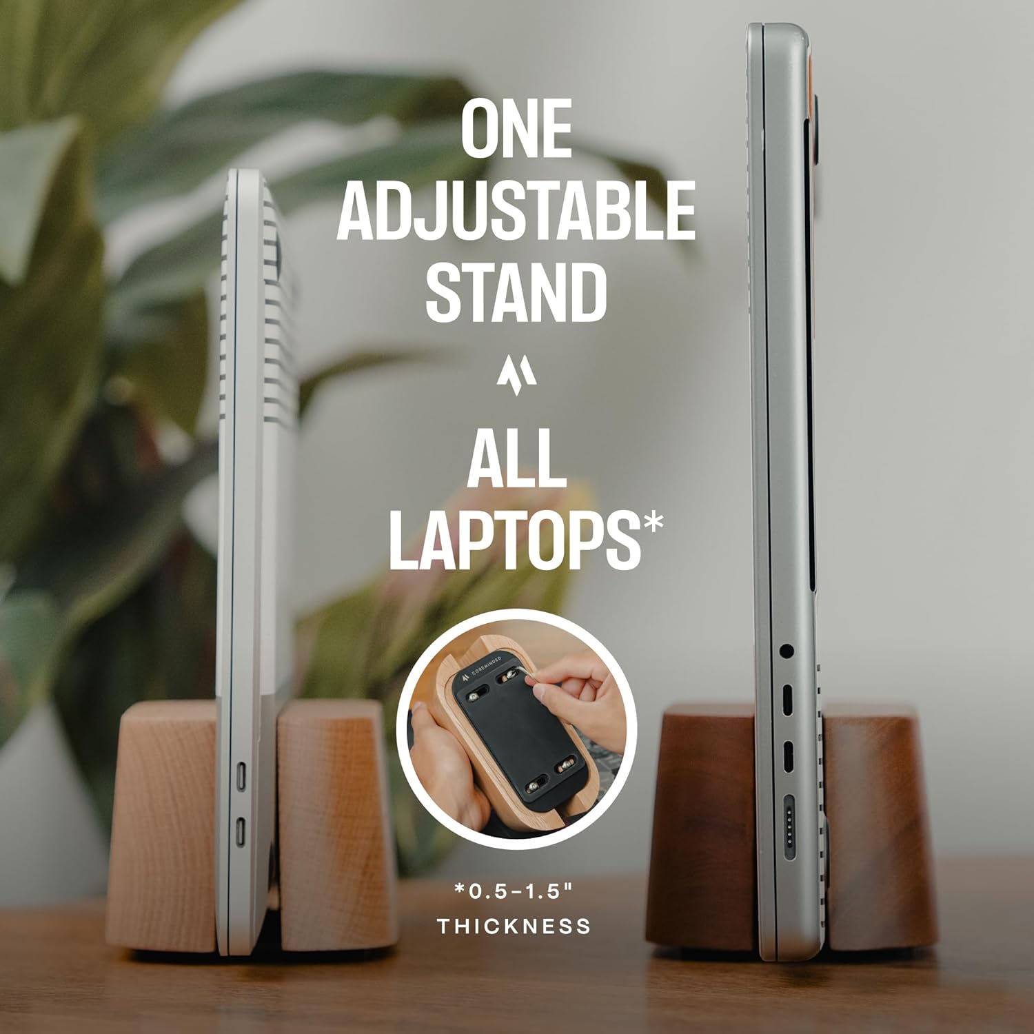 Adjustable Vertical Laptop Stand for Desk, Wooden Laptop Holder, MacBook Pro Stand, Wood Mac Air Dock (Solid Walnut)