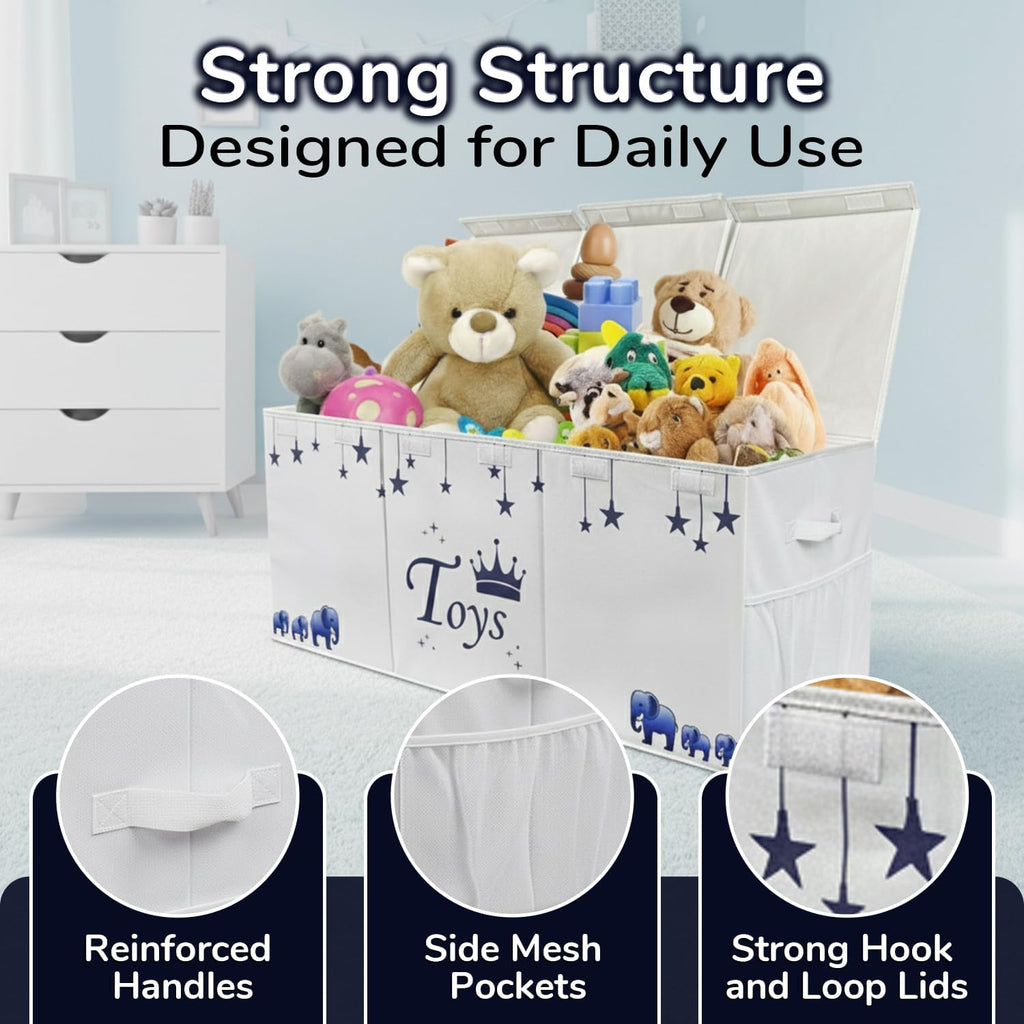 Extra Large Toy Storage Organizer For Living Room with Lids - Glow-in-Dark 40"x14"x16" Collapsible 600D Oxford Toy Chest for Kids, Boys, Girls - Durable Toy Bin for Living Room, Playroom, Nursery