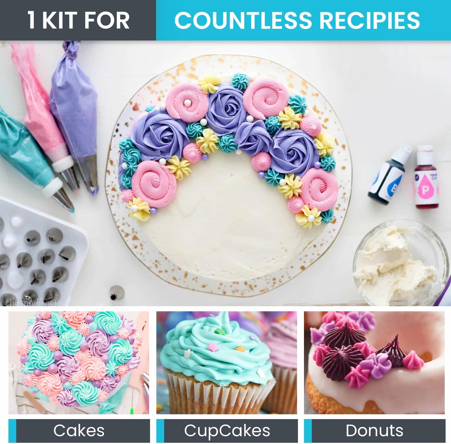 74 PCs Icing Piping Bags and Tips Set, Cake Decorating Kit with 48-Numbered Piping Tips, Anti Burst Pastry Bags for Cookie Cupcake Cake Decoration, Cake Decorating Tips Set with Booklet & E-book