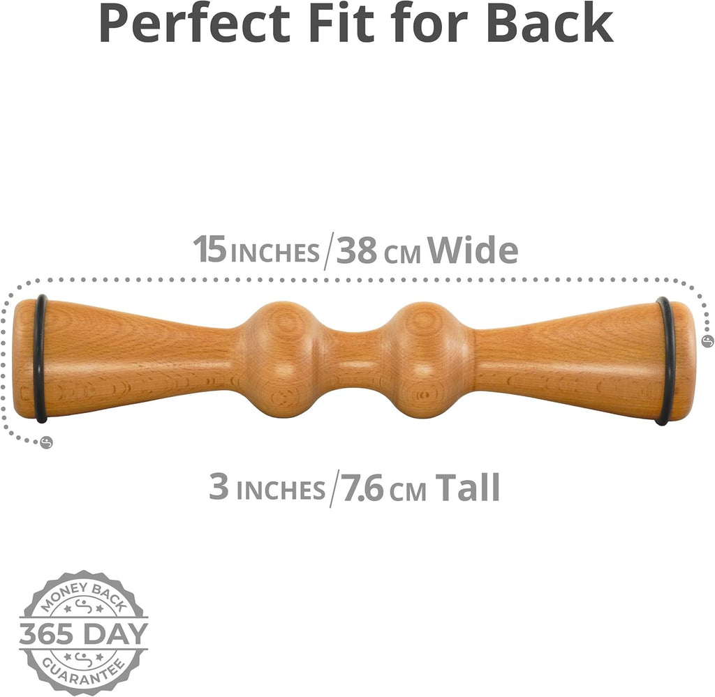 Wood Back Roller, Spine Stretcher & Aligner, Ma Roller, Back Cracker for Back Pain Relief and Muscle Recovery, Manual Back Massager, Wood Therapy Massage Tool (15 inch)