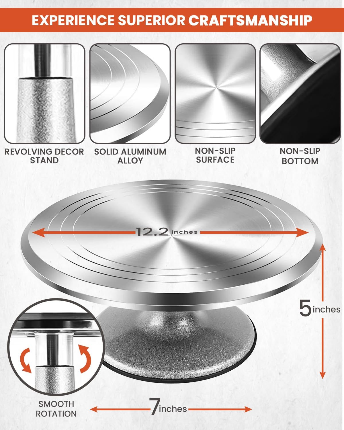 250 PCs Aluminum Cake Decorating Tools Kit with 12" Metal Turntable & Knife set-48 Numbered Icing Tips-3 Russian Piping Nozzles-Straight & Angled Spatula-Cake Leveler& Baking Supplies Tools
