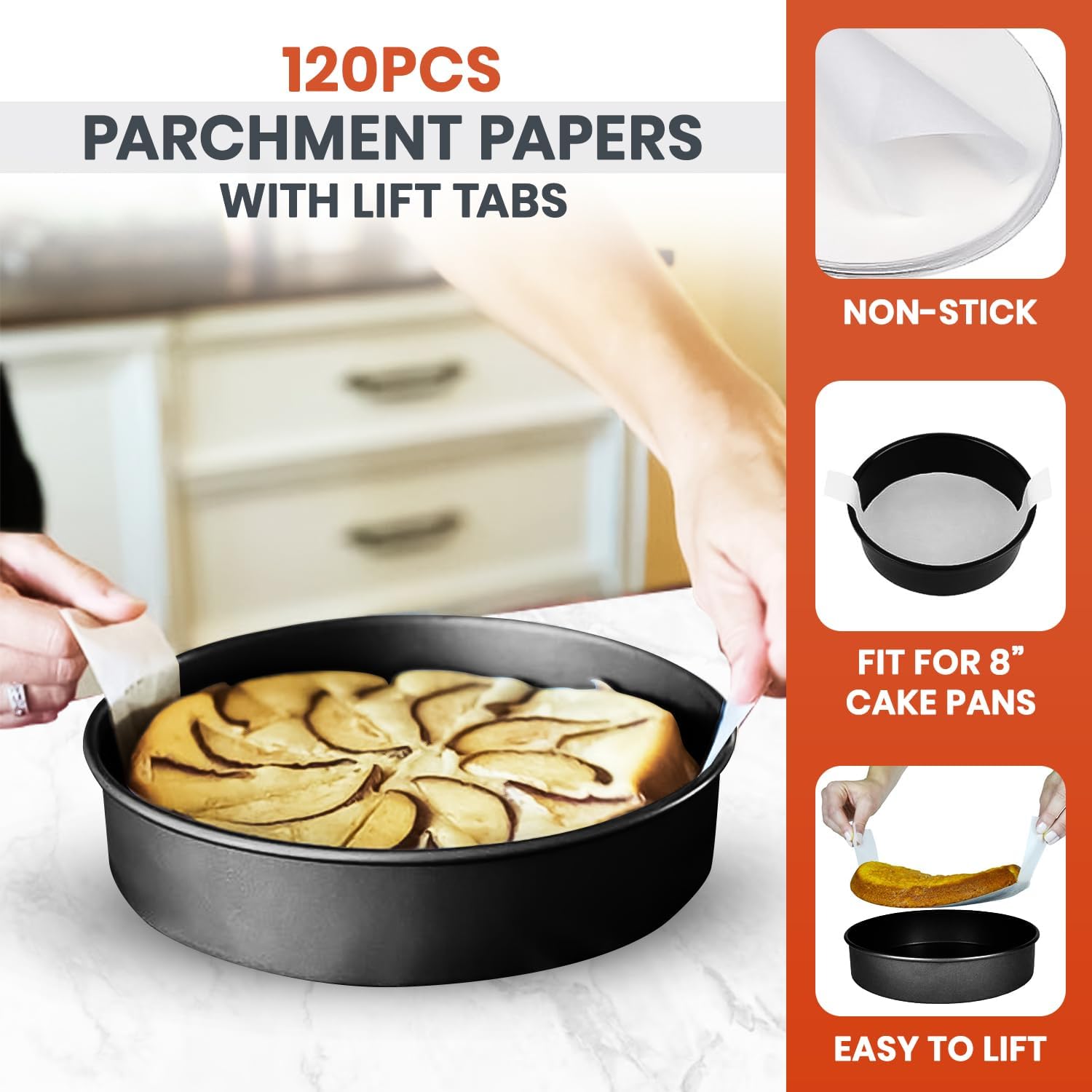 6 Inch Cake Pans Set of 3-6 Inch Round Cake Pan with 120 Pieces Parchment Papers, Non-stick Cake Baking Pans, Dishwasher Safe