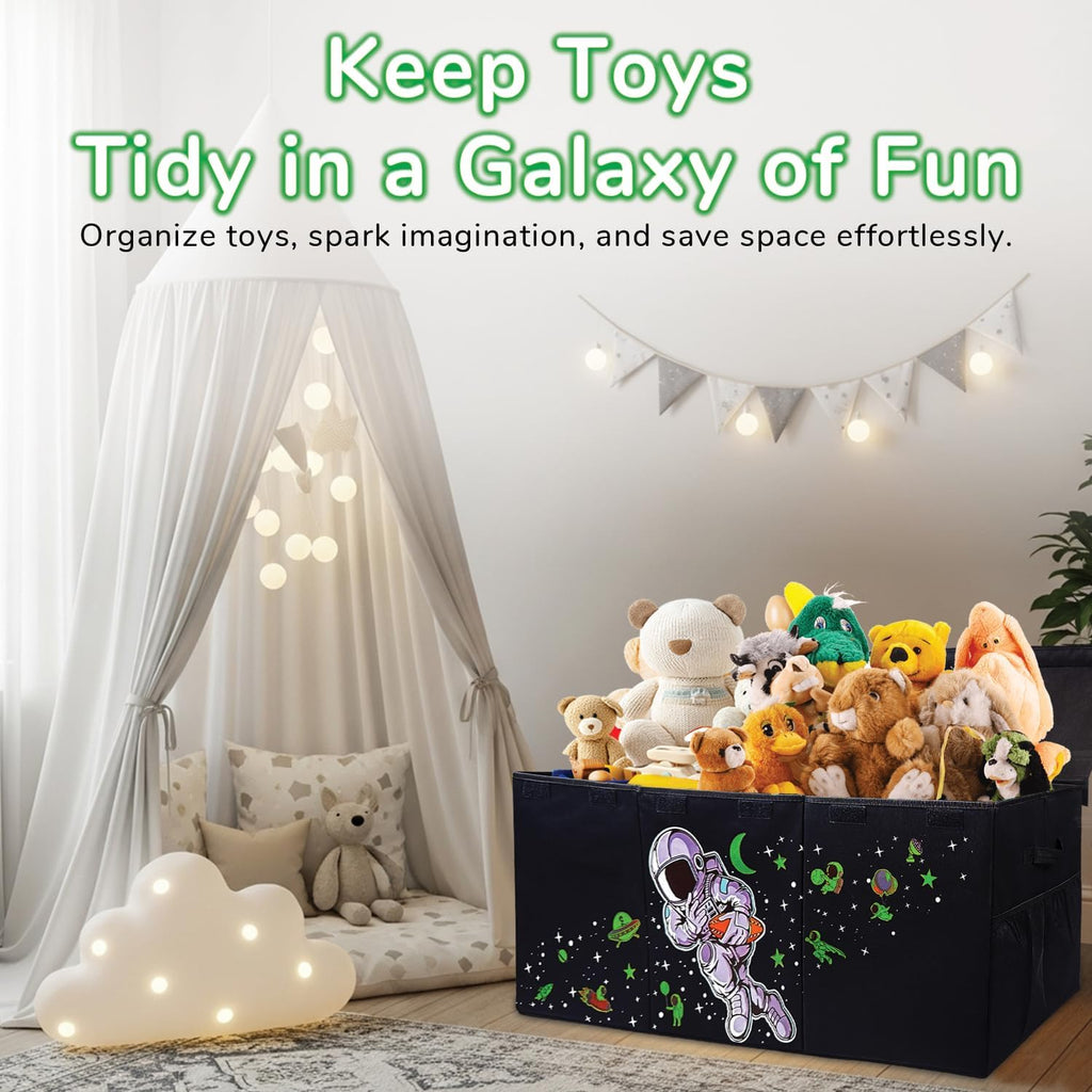 Extra Large Toy Storage Organizer For Living Room with Lids - Glow-in-Dark 40"x14"x16" Collapsible 600D Oxford Toy Chest for Kids, Boys, Girls - Durable Toy Bin for Living Room, Playroom, Nursery