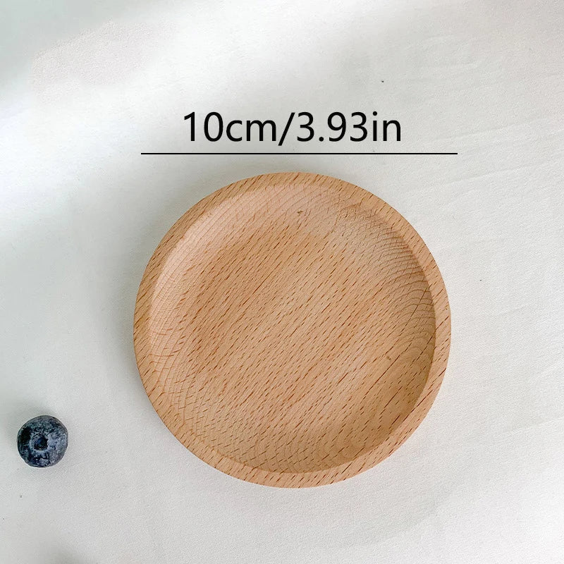 Round Wood Dish, Plate Acacia Wooden for Cake, Sweets Fruit Dessert Coffee Dish, Round Wood Dinner Tableware Plates, Tray for Home Decoration