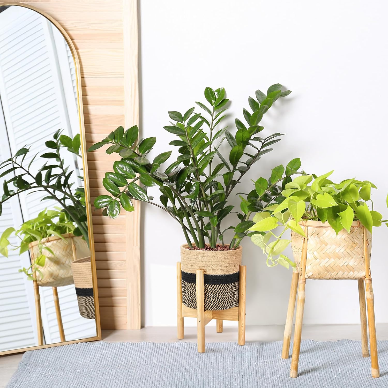 woven pot plant holders Plant Basket with Stand Indoor Planter Pot Holder Sturdy Jute Rope Mod – NexaWood