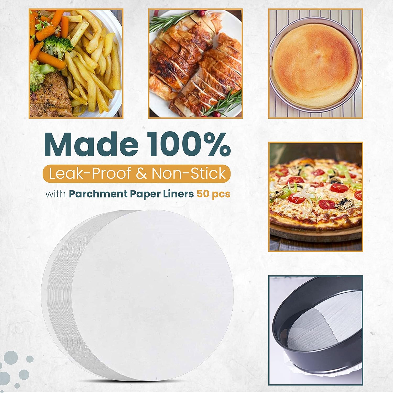 Springform Pan Set of 3 - Non-Stick Leakproof Round Cake Pans (6", 8", 10") with 90 Pcs Parchment Paper Liners and Bonus Ebook - Perfect for Cheesecakes, Baking, and More!"