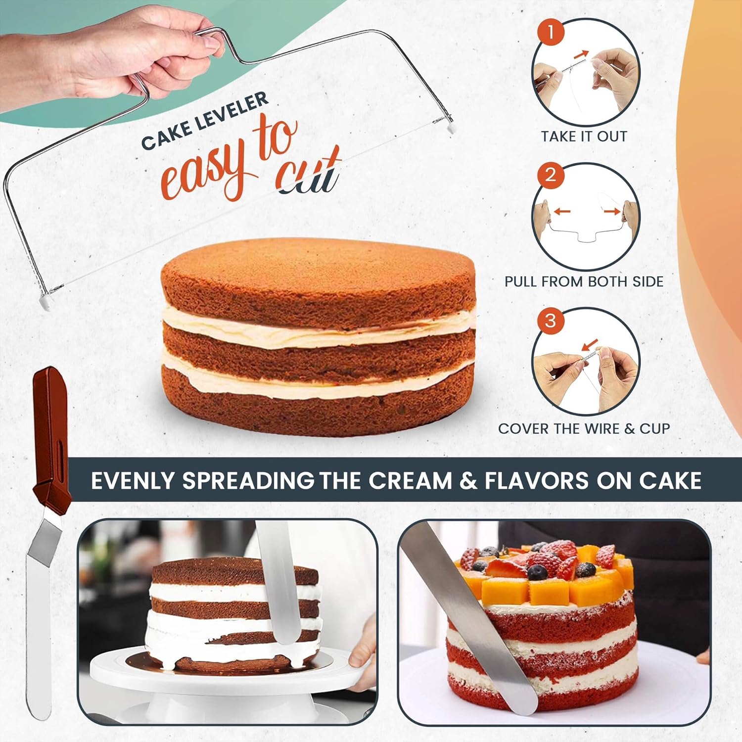 150PCs Cake Pan Set for Baking + Cake Decorating Supplies: 3 Round Non Stick Springform Pan Set (4, 7, 9 inches),24 Icing Tips,Cake Leveler–Multi-functional Leak-Proof Cake Pans & eBook