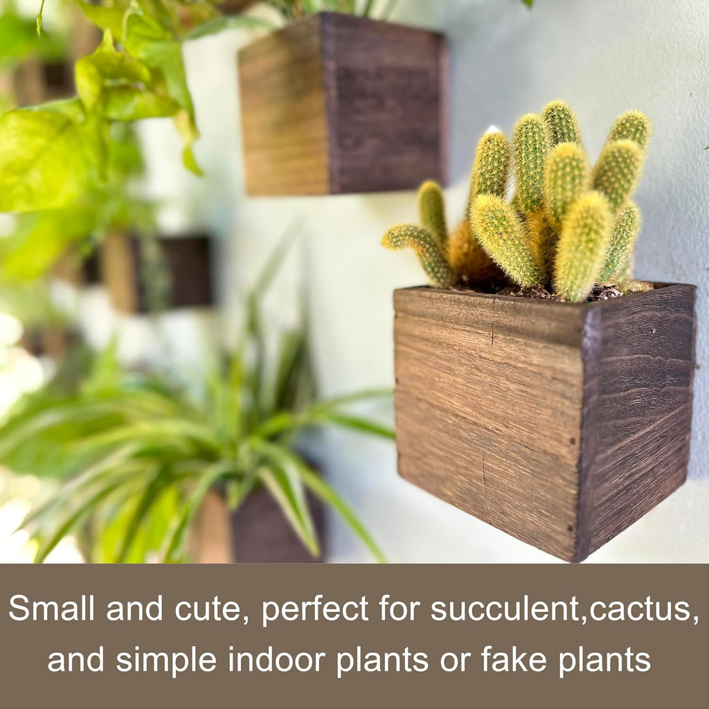 Wood Planter Box for Plants (6 Pack, 4x4 Inch) Small Square Wooden Wall Planters for Indoor Plant, Hanging Window Flower Boxes Herb Planter Table Centerpiece Modern Home Garden Office Decor
