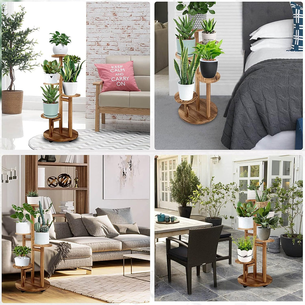 5 Tiered Tall Plant Stand for Indoor, Wood Plant Shelf Corner Display Rack, Multi-tier Planter Pot Holder Flower Stand for Living Room Balcony Garden Patio (Walnut)