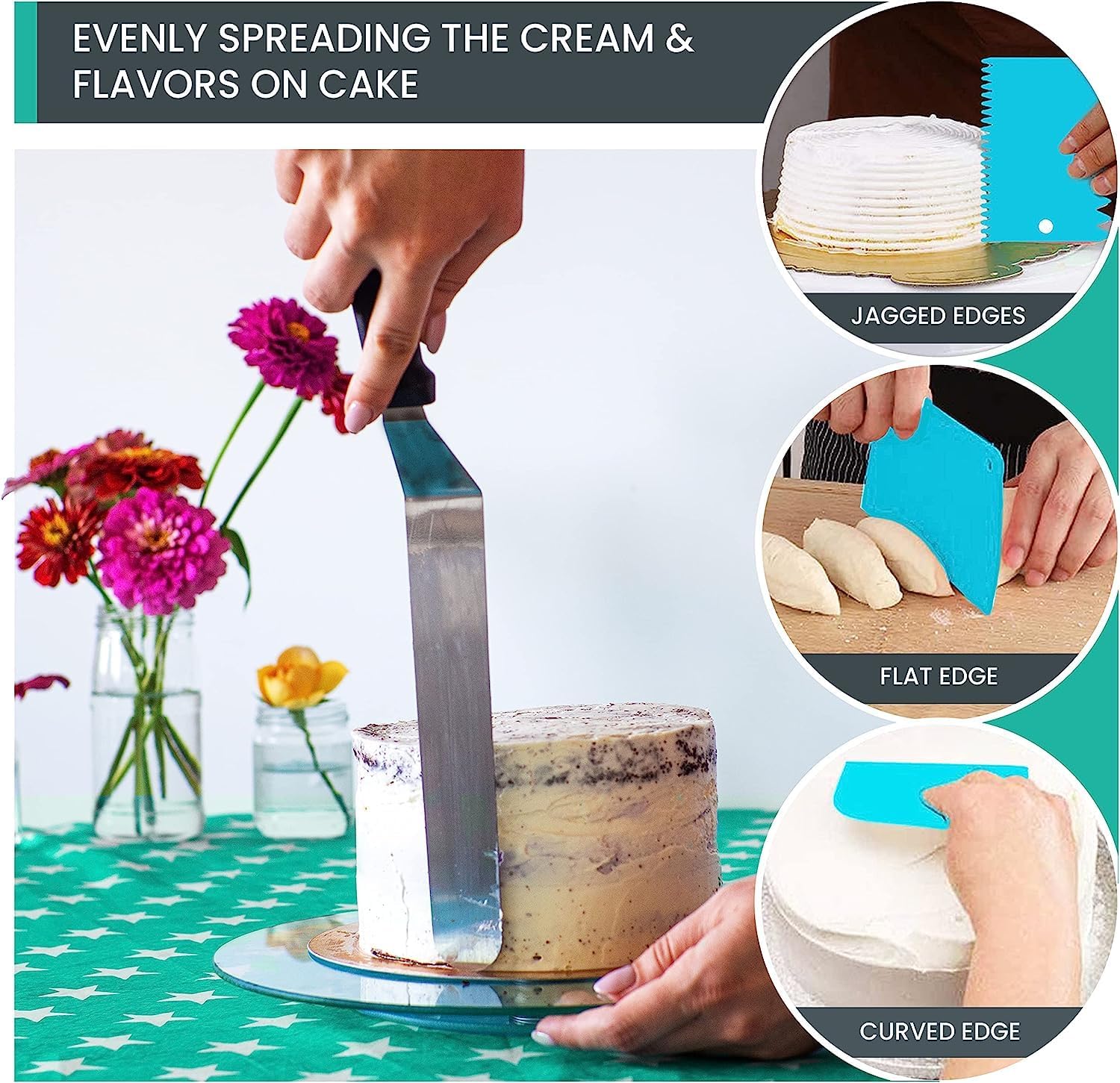 150PCs Cake Pan Set for Baking + Cake Decorating Supplies: 3 Round Non Stick Springform Pan Set (4, 7, 9 inches),24 Icing Tips,Cake Leveler–Multi-functional Leak-Proof Cake Pans & eBook