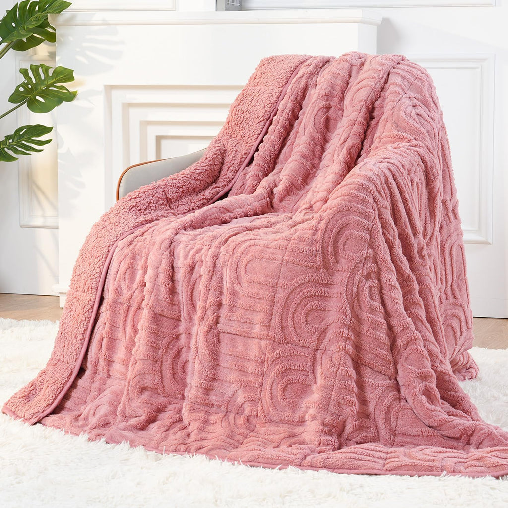 Pink Cottonblue Weighted Blanket for Adults Queen Size 6.61 pound, Soft Fluffy Sherpa Fleece Jacquard Weighted Blankets Throw 27"x40" for Sleep Relax, Fuzzy Warm Arch Heavy Blanket for Bed Couch, Pink