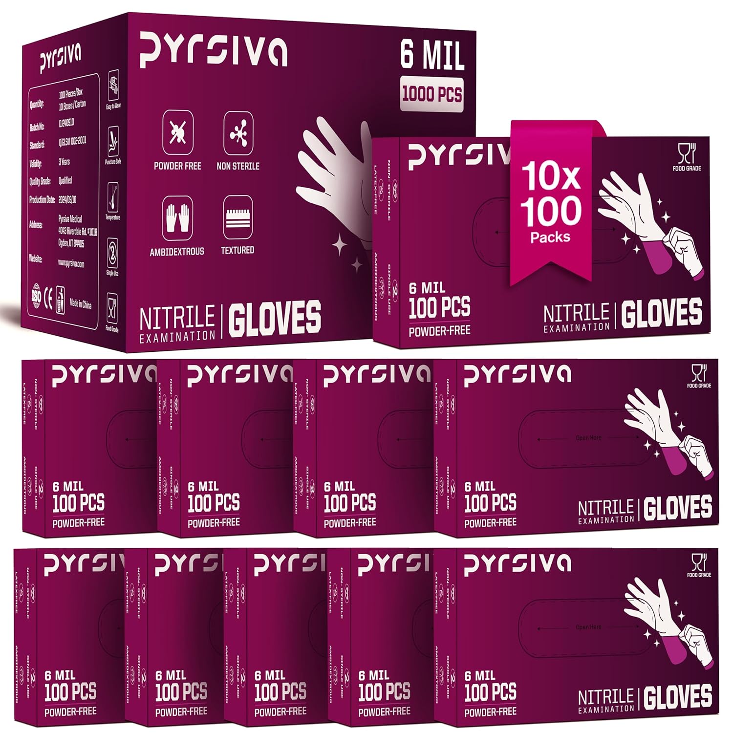 6Mil Black Nitrile Disposable Medical Exam Gloves - Heavy Duty 1000 PCS Gloves Powder-Free Latex-Free - Doctors, Nurses, Chefs, Mechanics, Cleaning, Food Prep & More
