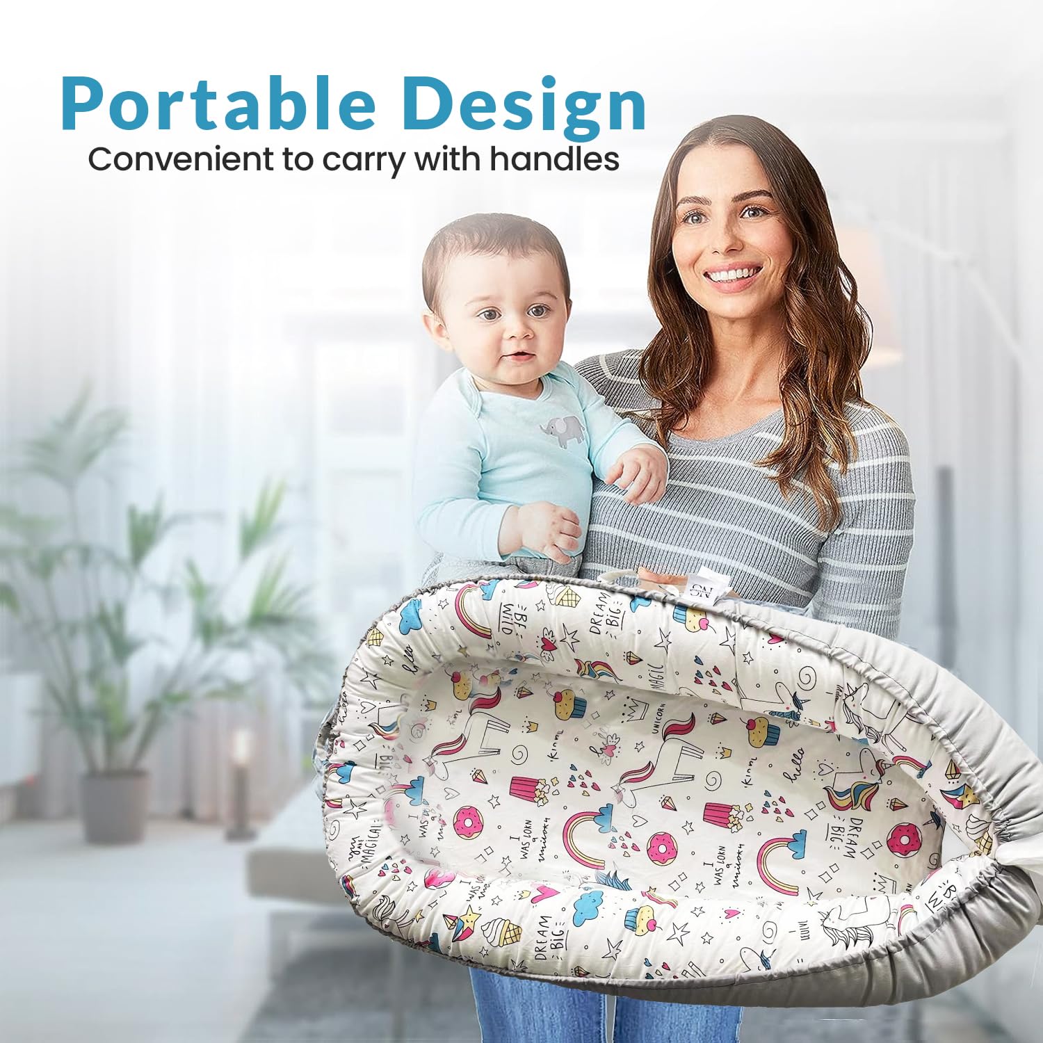 Baby Lounger - Baby Lounger for Newborn 0-24 Months – 100% Cotton Breathable & Soft Infant Nest for Tummy Time & Play, Portable Baby Floor Seat for Travel – Newborn Essentials Gift (Copy)