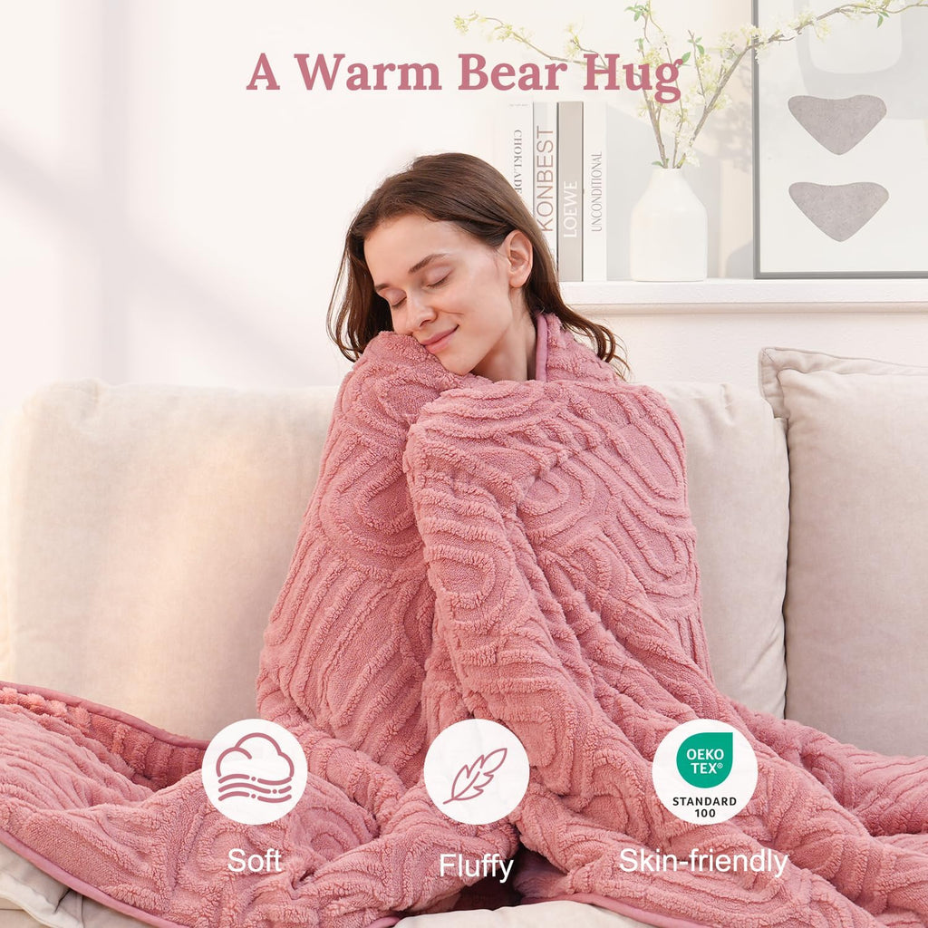 Pink Cottonblue Weighted Blanket for Adults Queen Size 6.61 pound, Soft Fluffy Sherpa Fleece Jacquard Weighted Blankets Throw 27"x40" for Sleep Relax, Fuzzy Warm Arch Heavy Blanket for Bed Couch, Pink