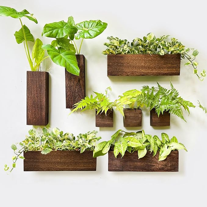 Wood Planter Box for Plants (6 Pack, 4x4 Inch) Small Square Wooden Wall Planters for Indoor Plant, Hanging Window Flower Boxes Herb Planter Table Centerpiece Modern Home Garden Office Decor