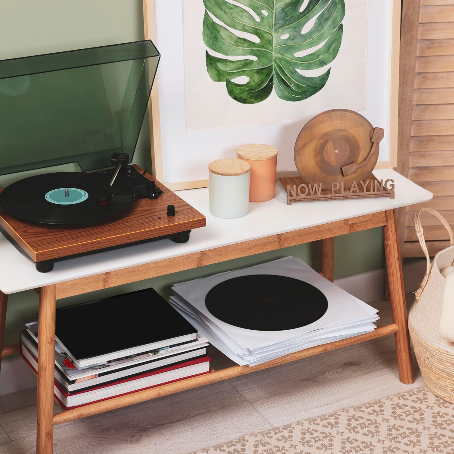 Now Playing Vinyl Record Holder | Wooden Vinyl Record Storage Stands for Albums Display | Now Spinning Accessories Rack Wood - Record