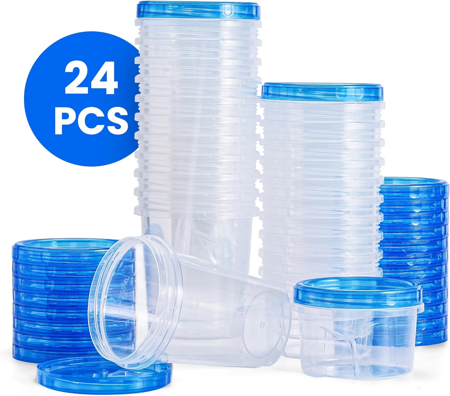 48 pcs Freezer Storage Containers with Lids-(32 & 16OZ) 24 Food Storage Containers with 24 Twist Top-Deli Container for Soup-Reusable Plastic Box for Lunch, Gym, Travel